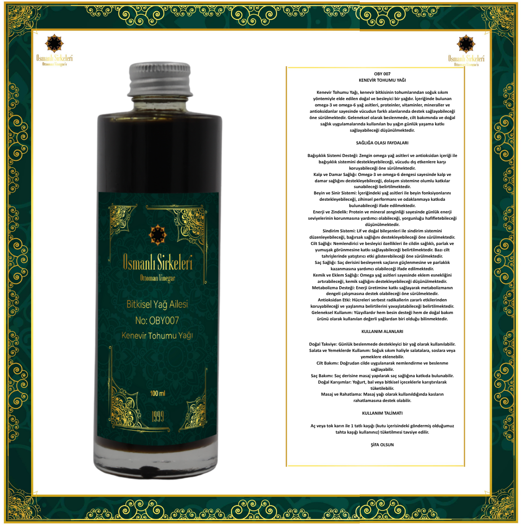 OBY 007 KENEVİR TOHUMU YAĞI 100ML