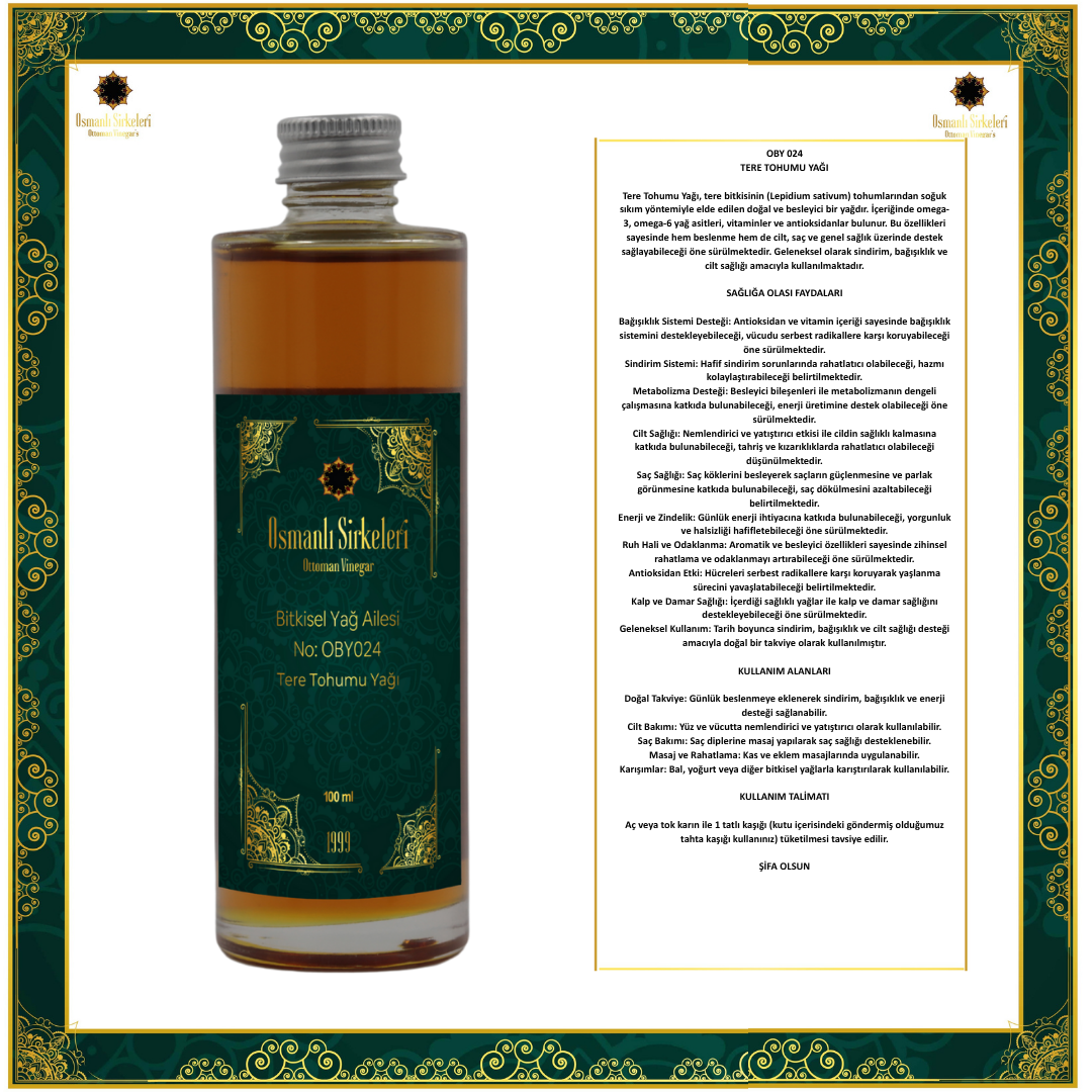 OBY 024 TERE TOHUMU YAĞI 100ML
