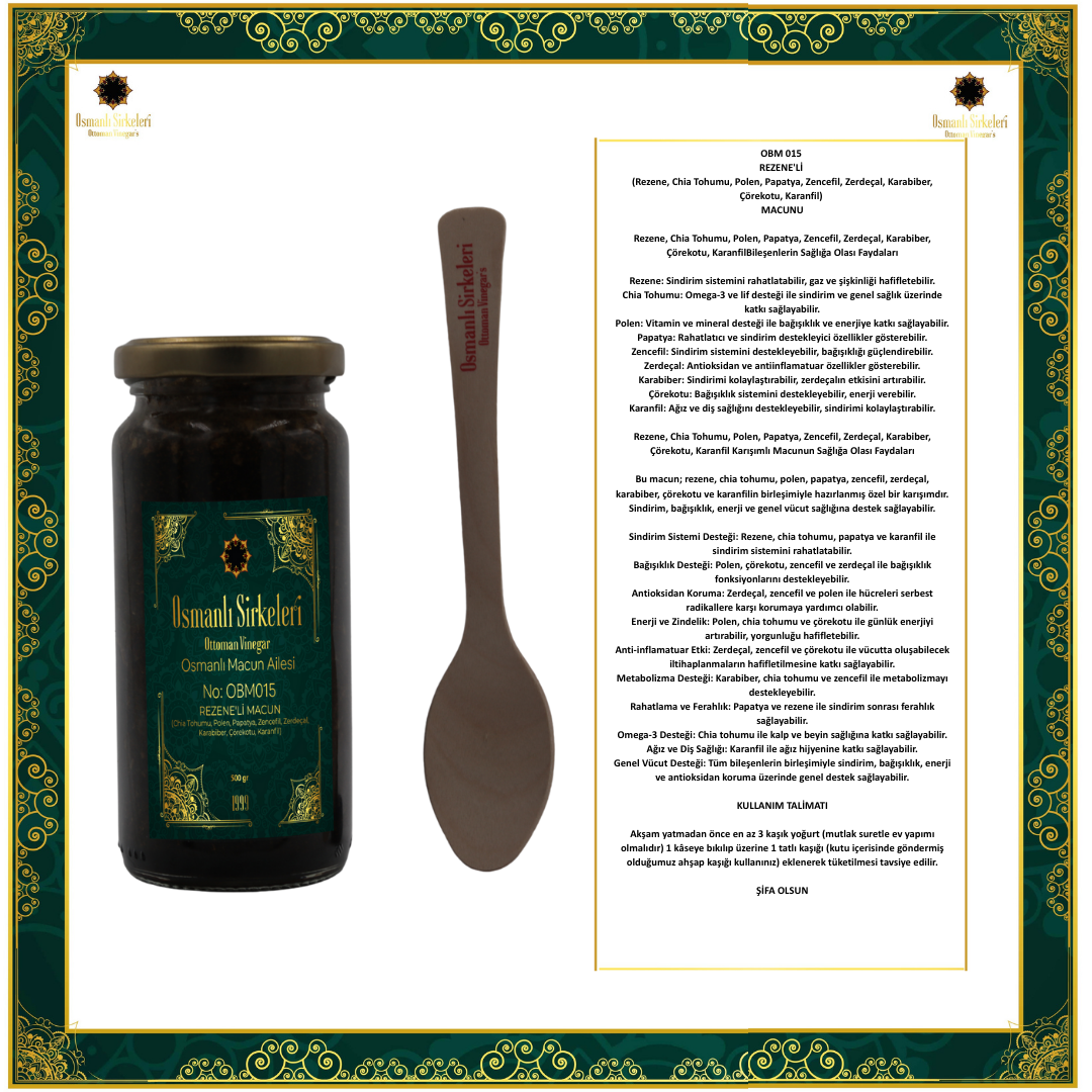 OBM 015 REZENE'Lİ (Chia Tohumu, Polen, Papatya, Zencefil, Zerdeçal, Karabiber, Çörekotu, Karanfil) MACUNU