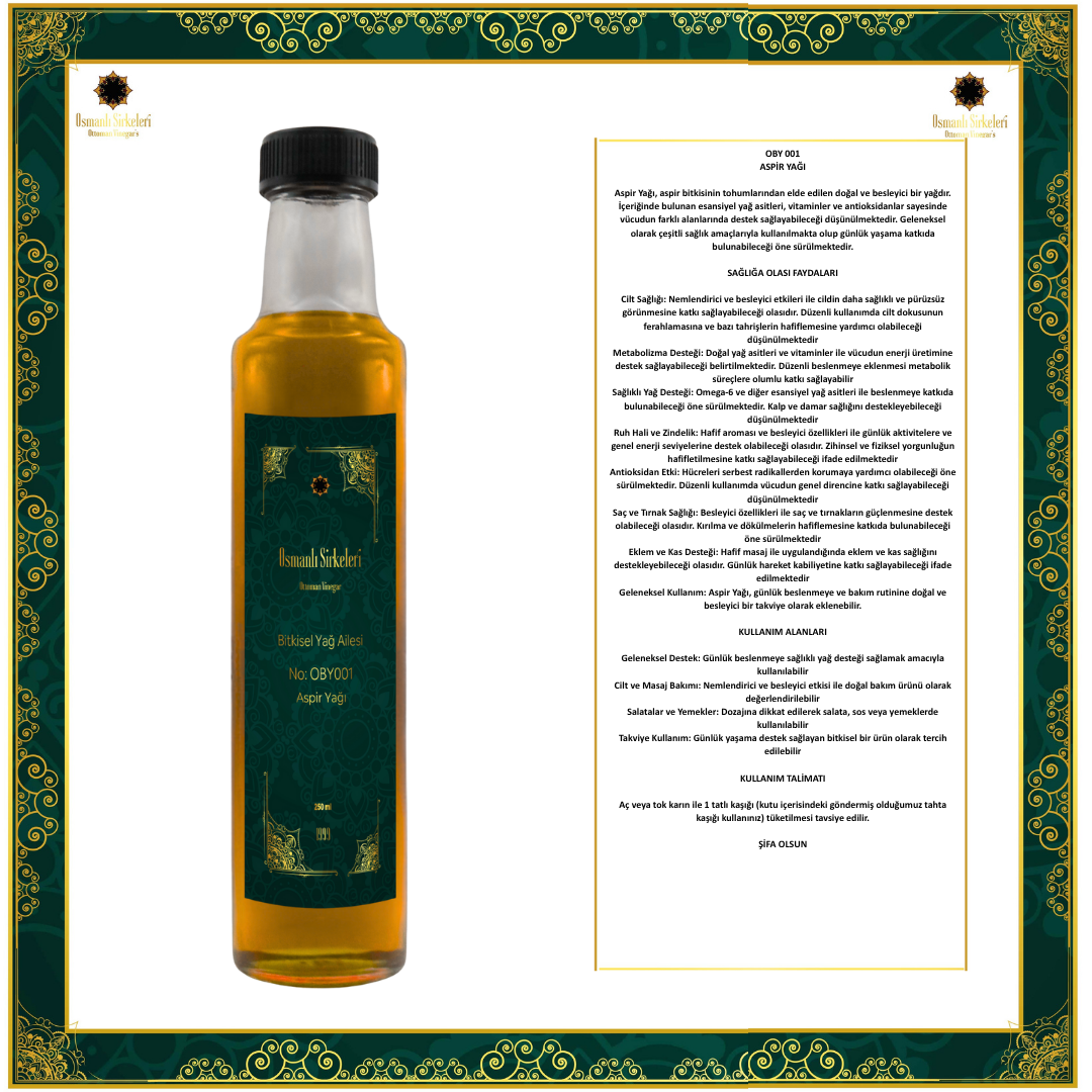 OBY 026  ASPİR YAĞI 250ML