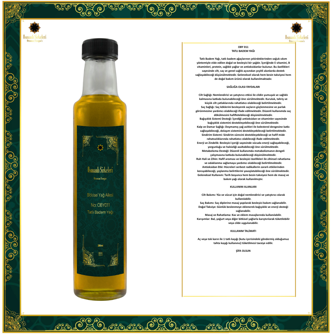 OBY 036  TATLI BADEM YAĞI 250ML