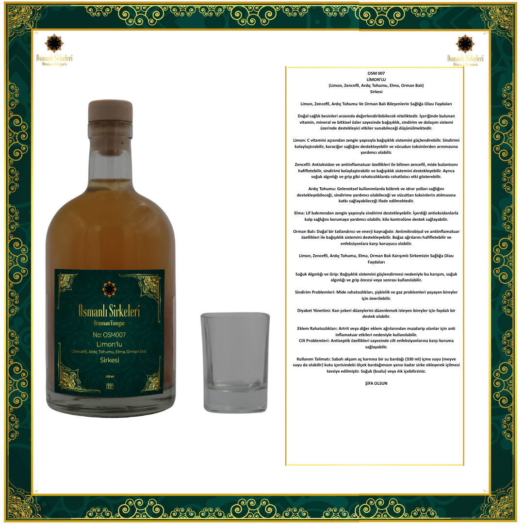 OSM 007  LİMON’LU (Limon, Zenceﬁl, Ardıç Tohumu, Elma, Orman Balı) SİRKESİ