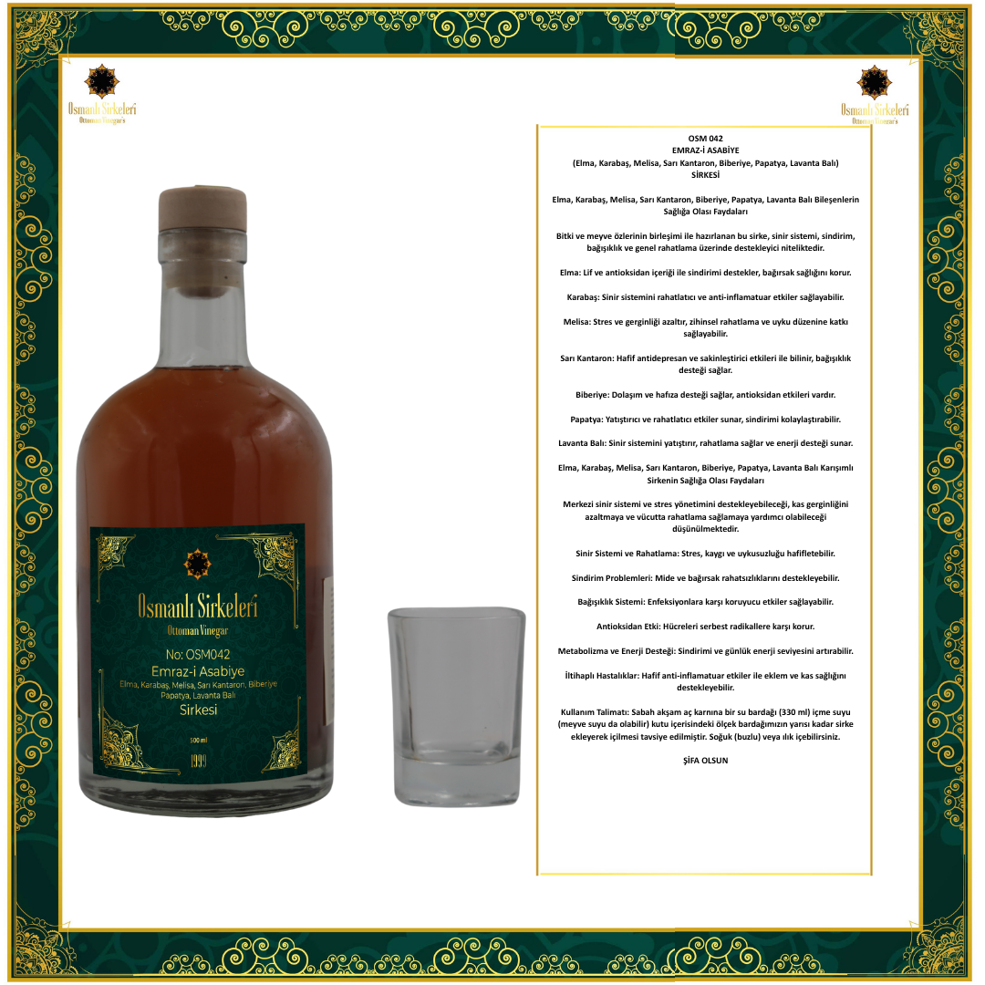 OSM 042 EMRAZ-İ ASABİYE (Elma, Karabaş, Melisa, S. Kantaron, Biberiye, Papatya, Lavanta B.) SİRKESİ